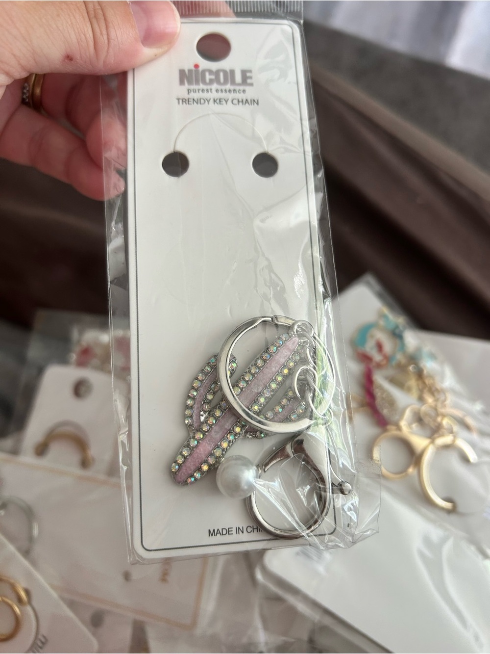 4/$50 Nicole Pink Crystal Wing Key Chain - Trendy Women’s Accessory